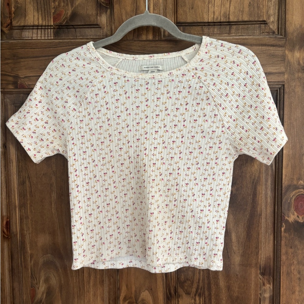 American Eagle Outfitters Floral Ribbed Top